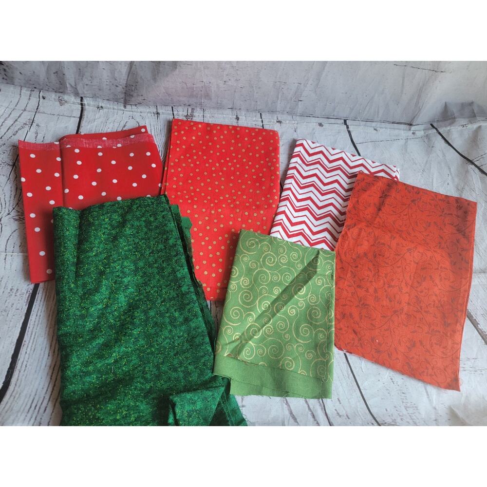 Lot Of Red And Green Corton Christmas Fabric